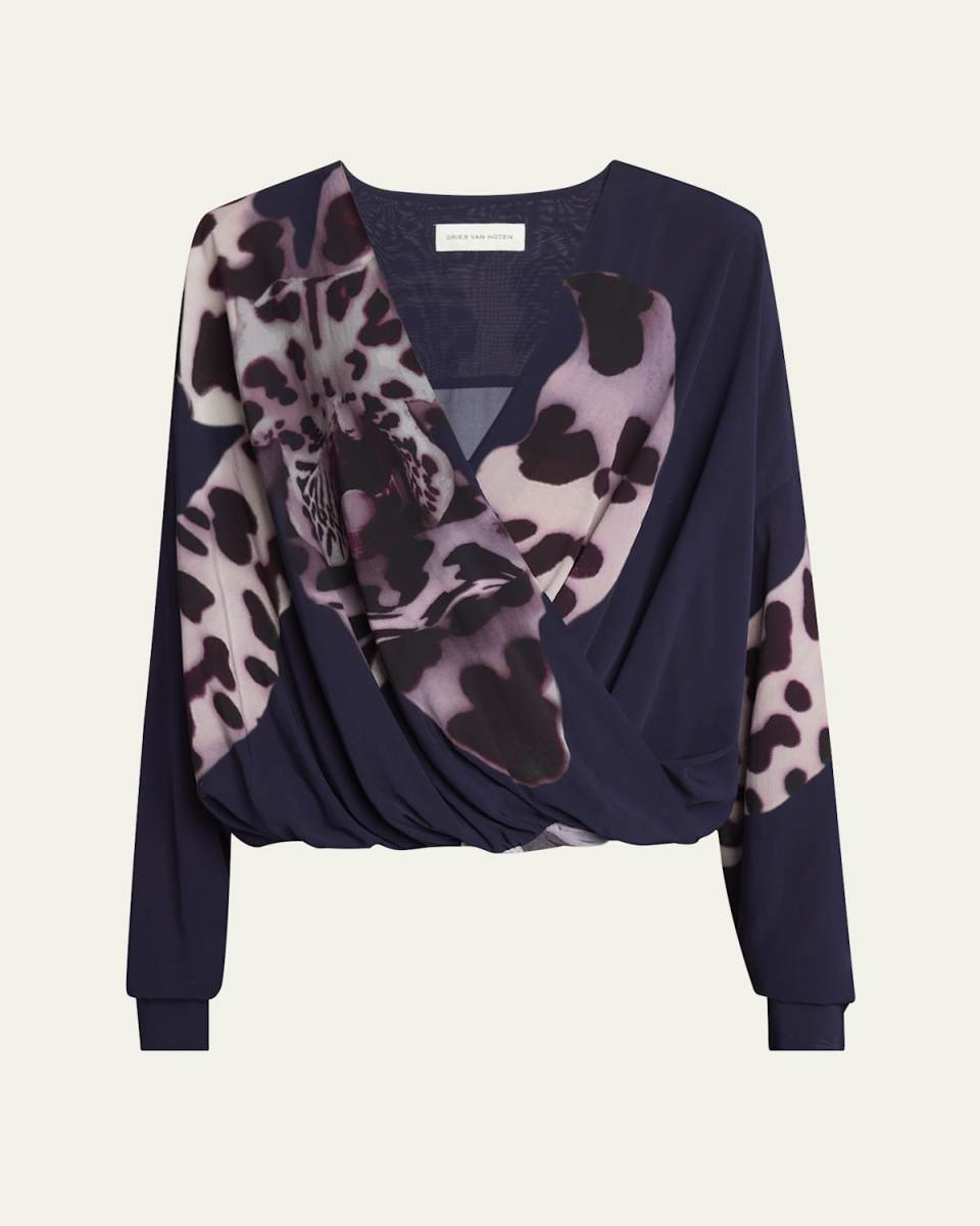 Camiel Draped Flower Print Blouse